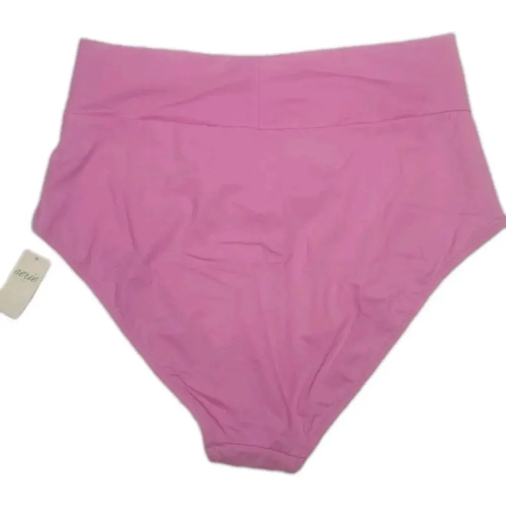 New Aerie High Waist Full Coverage Bikini Bottoms Light Pink Womens Size L Swim